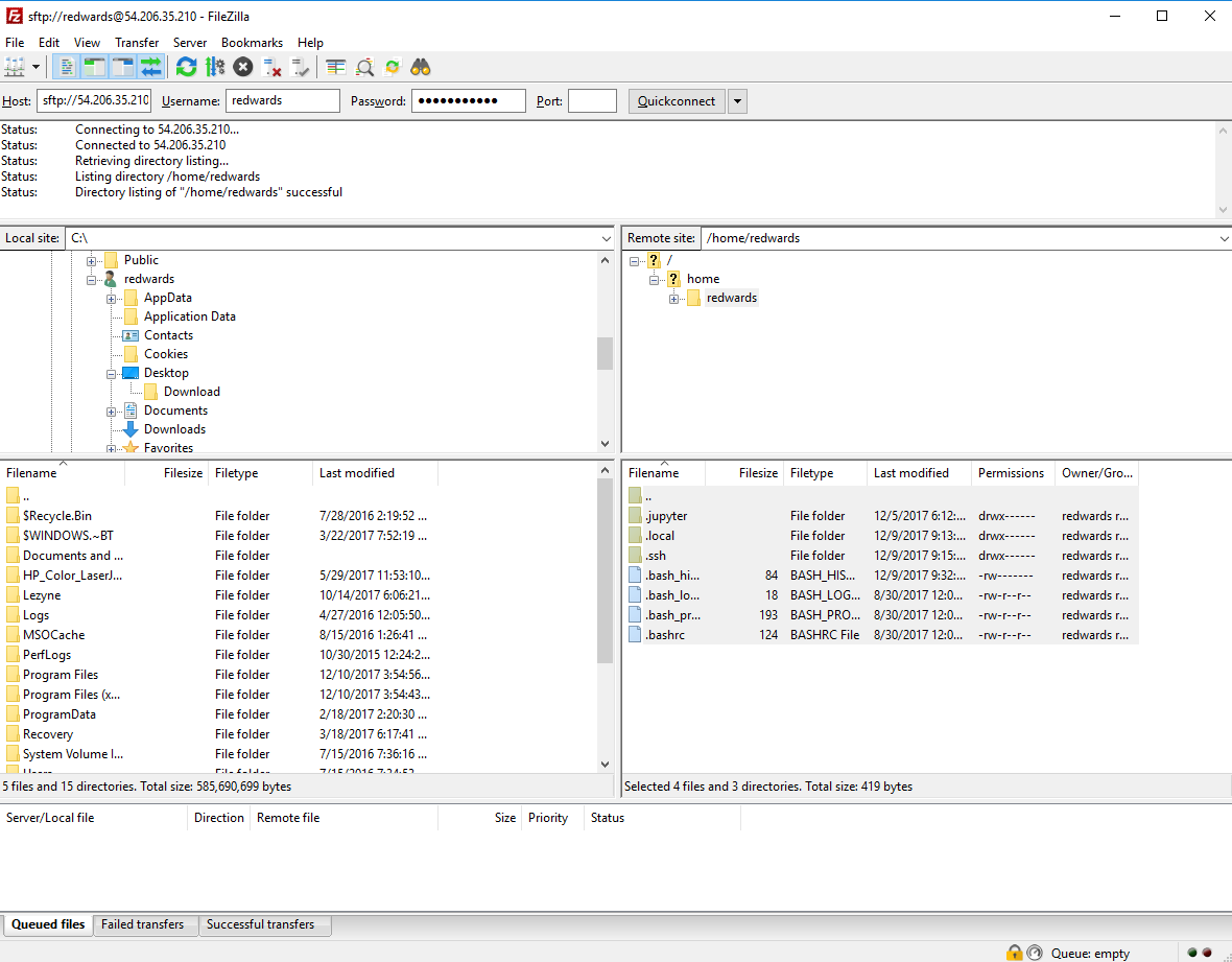 split screen filezilla view